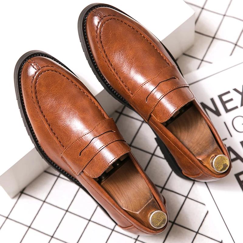 Chaussures habillées pour hommes, mocassins en cuir à enfiler, confortables pour le bureau, chaussur