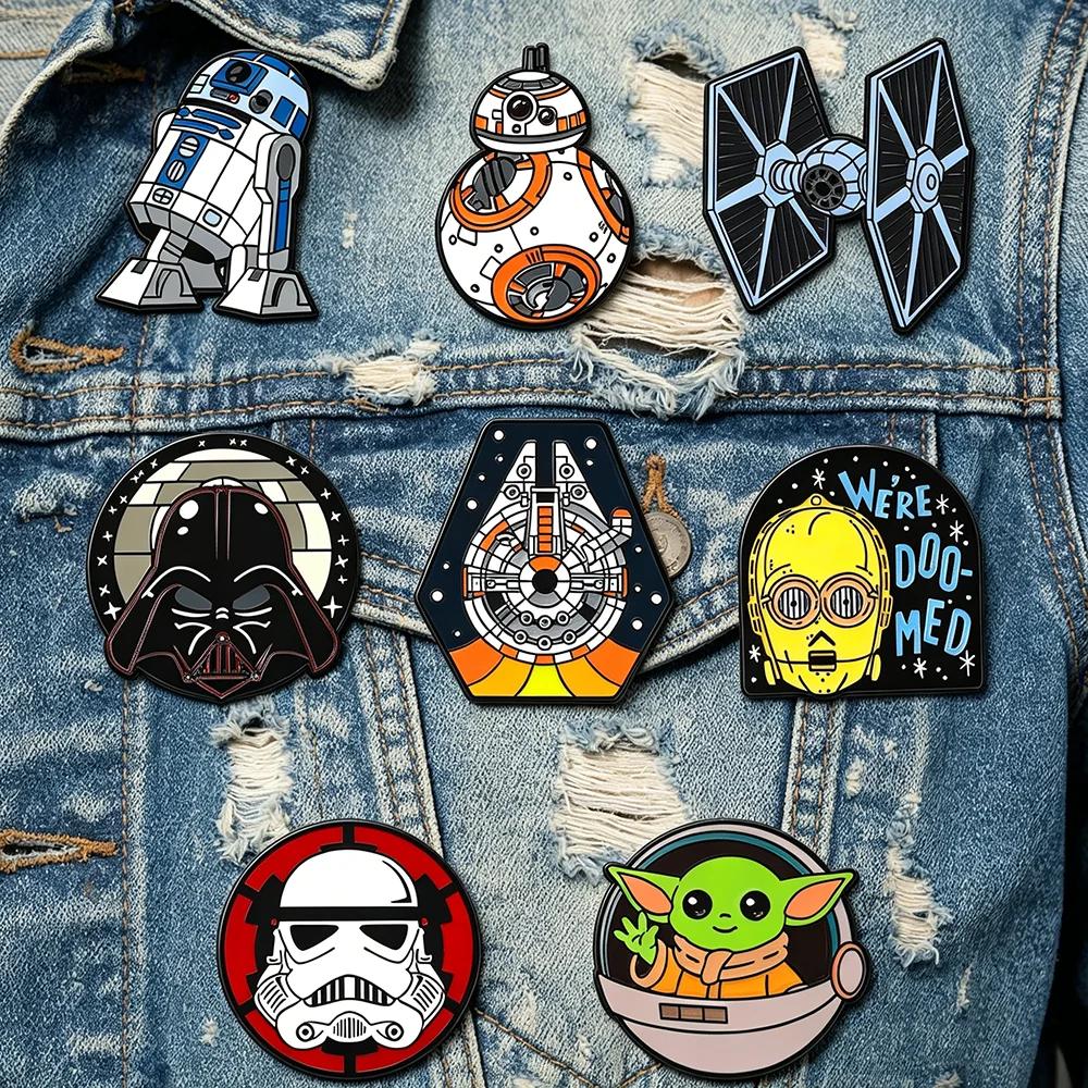 Ensemble de 8 épingles à revers en émail Star Wars - R2-D2 BB8 Darth Vader Personnages de dessins an