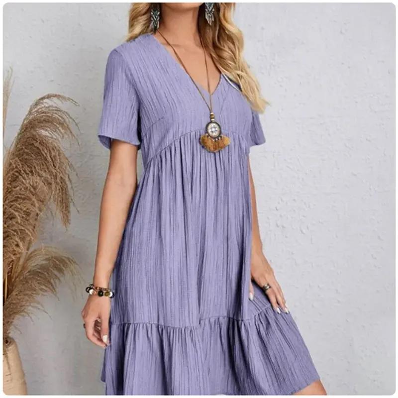 Robes péplum d'été pour femmes, col en v, manches courtes, taille ample, à volants, évasées, robes d