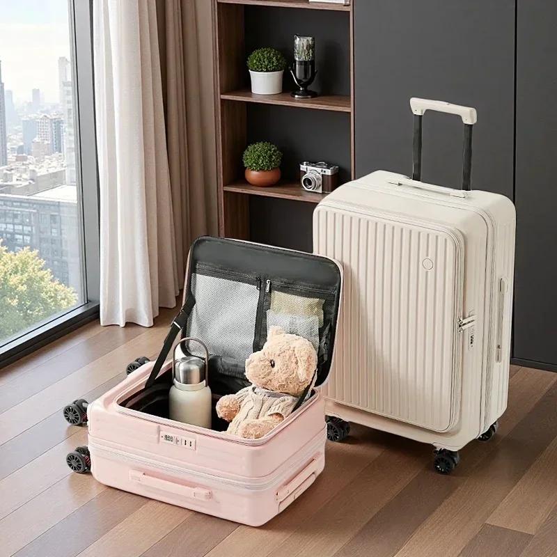Valise extensible multifonctionnelle à ouverture frontale avec porte-gobelet, bagage de grande capac