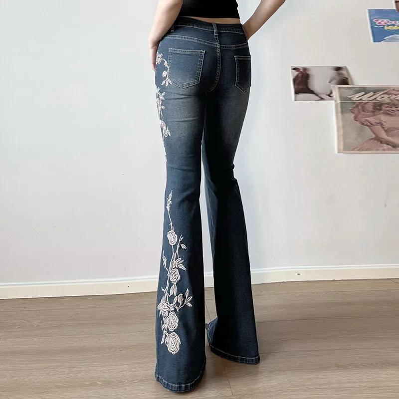 Jean Baggy rétro Y2k pour femmes, broderie florale, Vintage des années 2000, taille basse, pantalon 