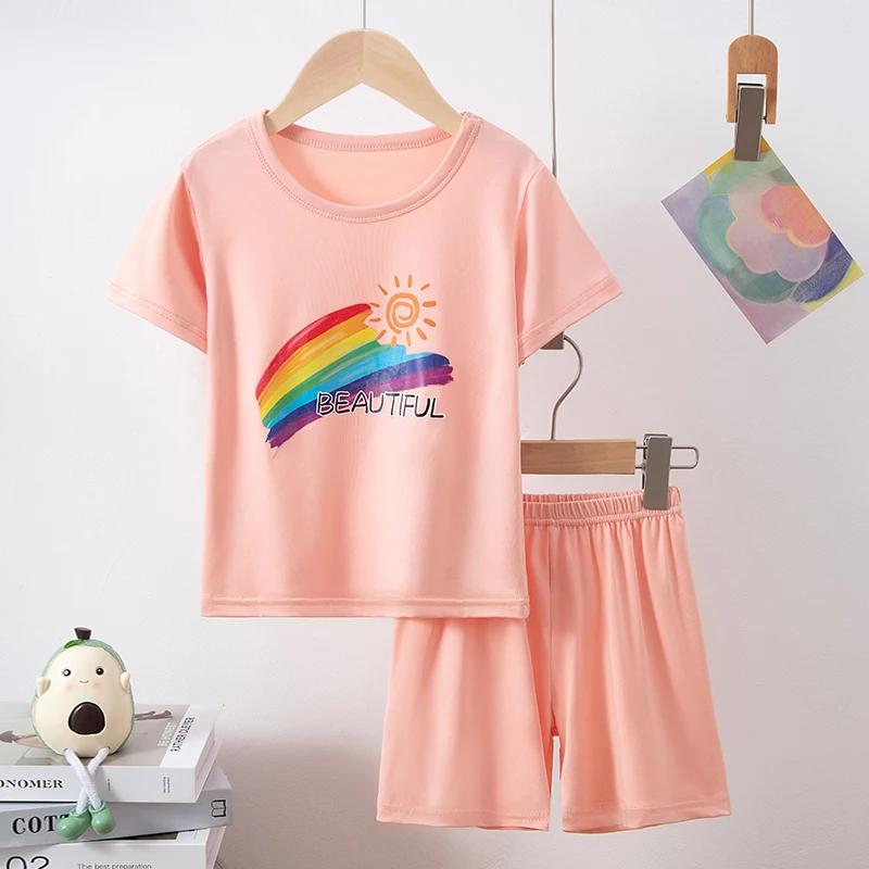 Short d'été 2 pièces pour enfants, costume à manches courtes pour filles, manteau lapin rose doux et