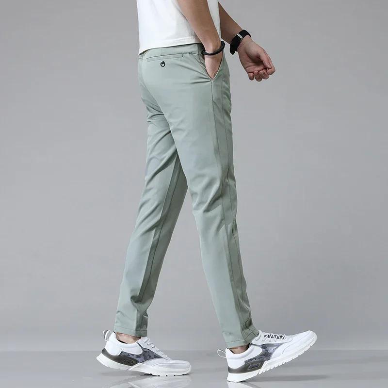 Pantalon Ultra-fin pour hommes, extensible, Slim, droit, décontracté, haute qualité, mode, respirant