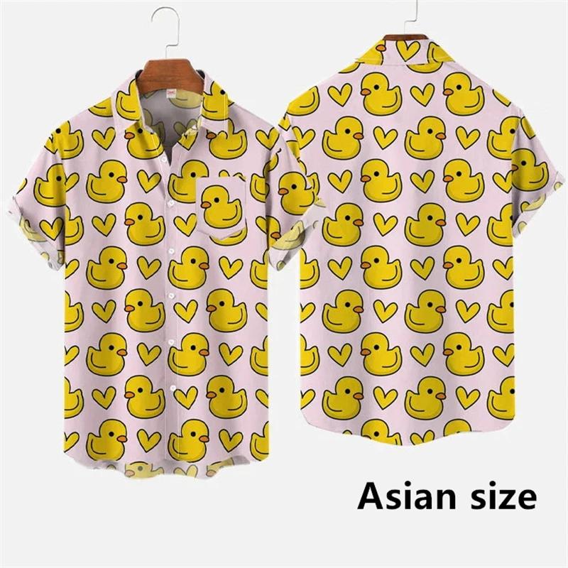 Chemises hawaïennes pour hommes, impression 3D de dessin animé de canard mignon, chemise à manches c