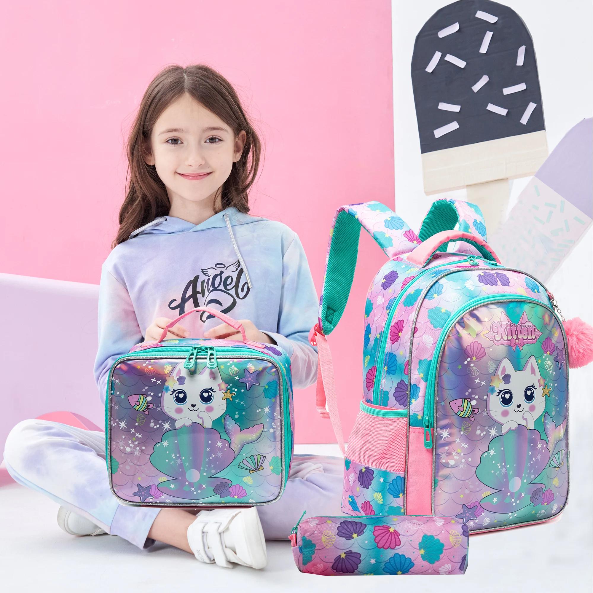 Sac à dos pour fille avec sac à déjeuner et trousse à crayons 3 pièces sacs d'école pour filles pour