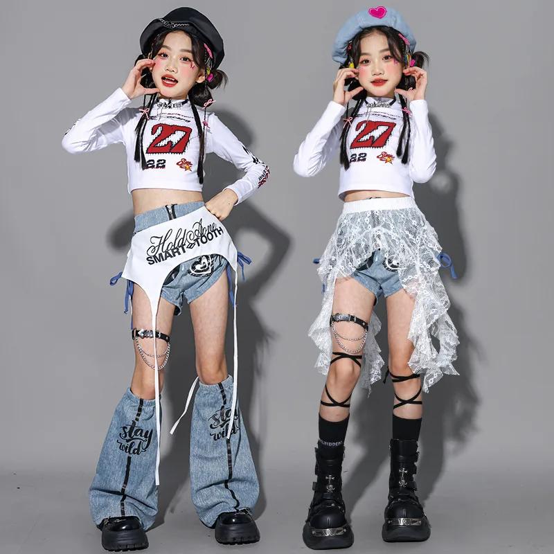 Vêtements de danse Kpop pour filles, tenue de spectacle de jazz sur scène, haut court blanc, short e