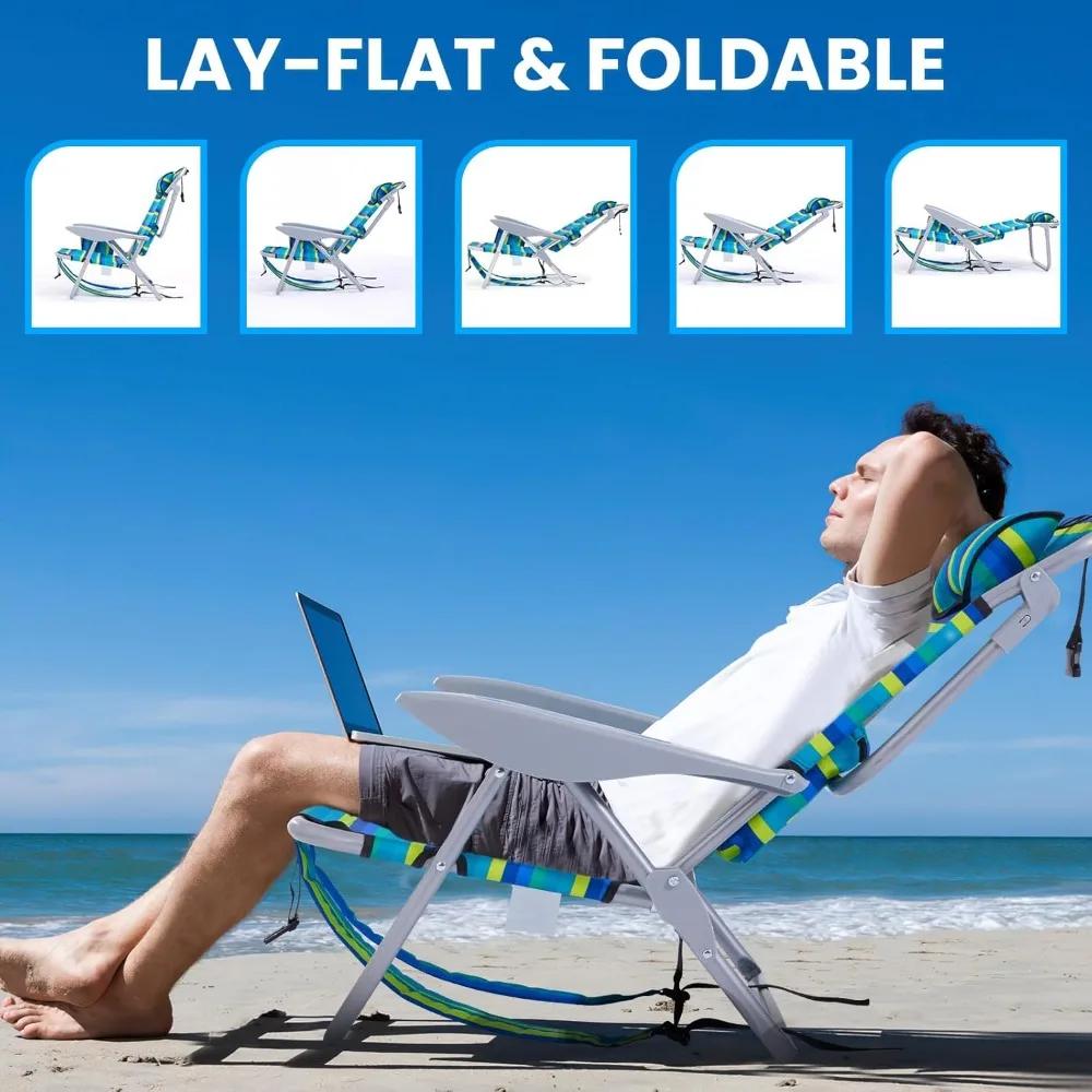 Lot de 2 chaises de plage pliantes légères et portables pour adultes, chaises de plage pliantes à po