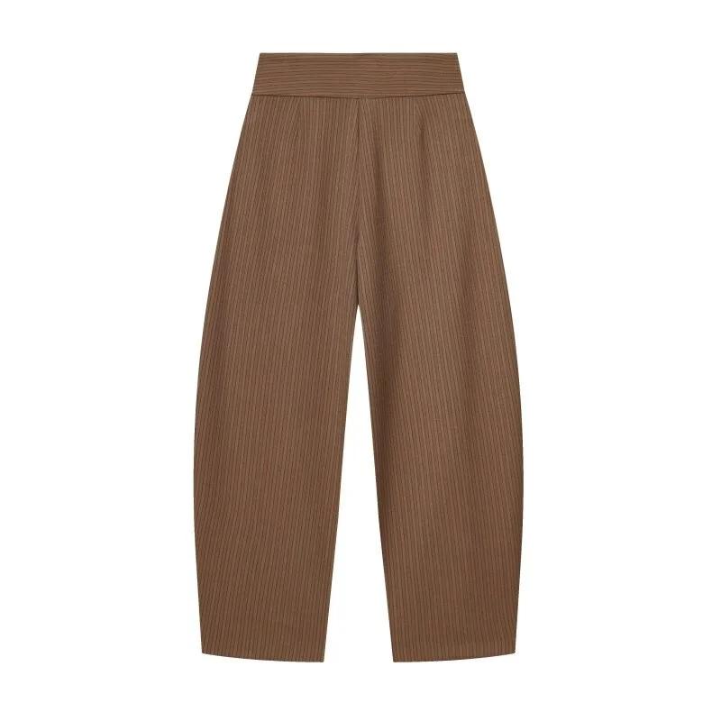 Pantalon large pour femme, style rétro, couleur foncée, plissé, taille haute, décontracté, pour le t