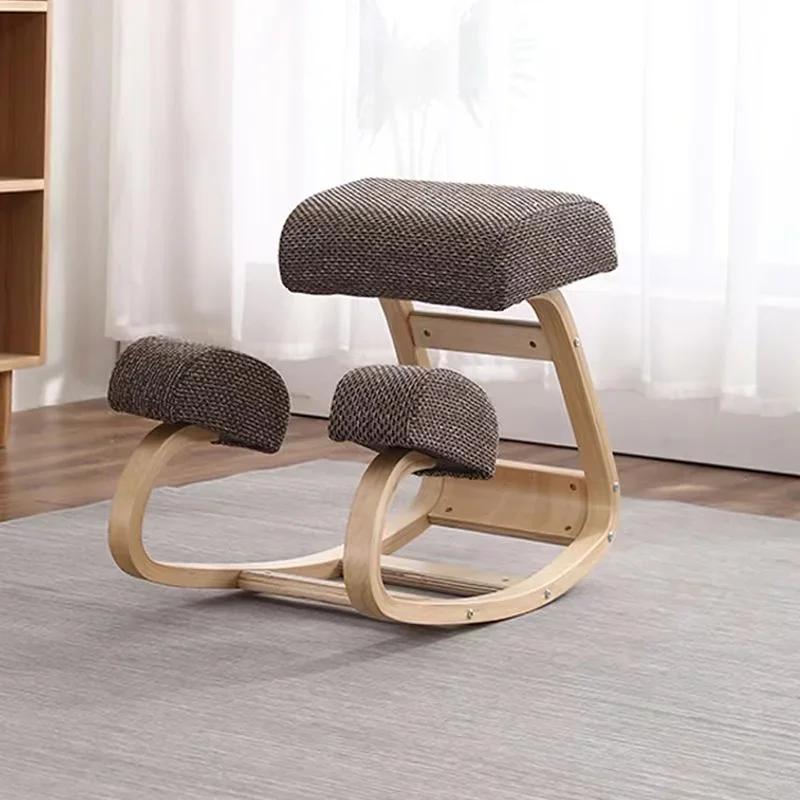 Chaise ergonomique à genoux pour bureau, maison, bureau, chaise à bascule en bois massif avec coussi