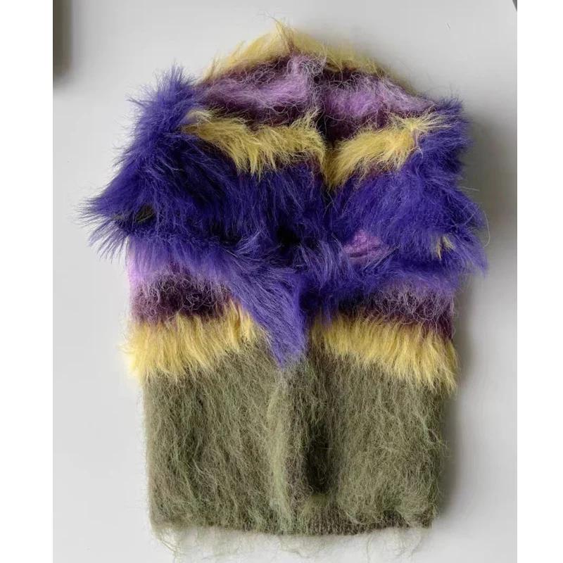 Cagoule en peluche mélangée de laine 2024, couleur contrastée, tricotée moelleuse pour femmes, prote
