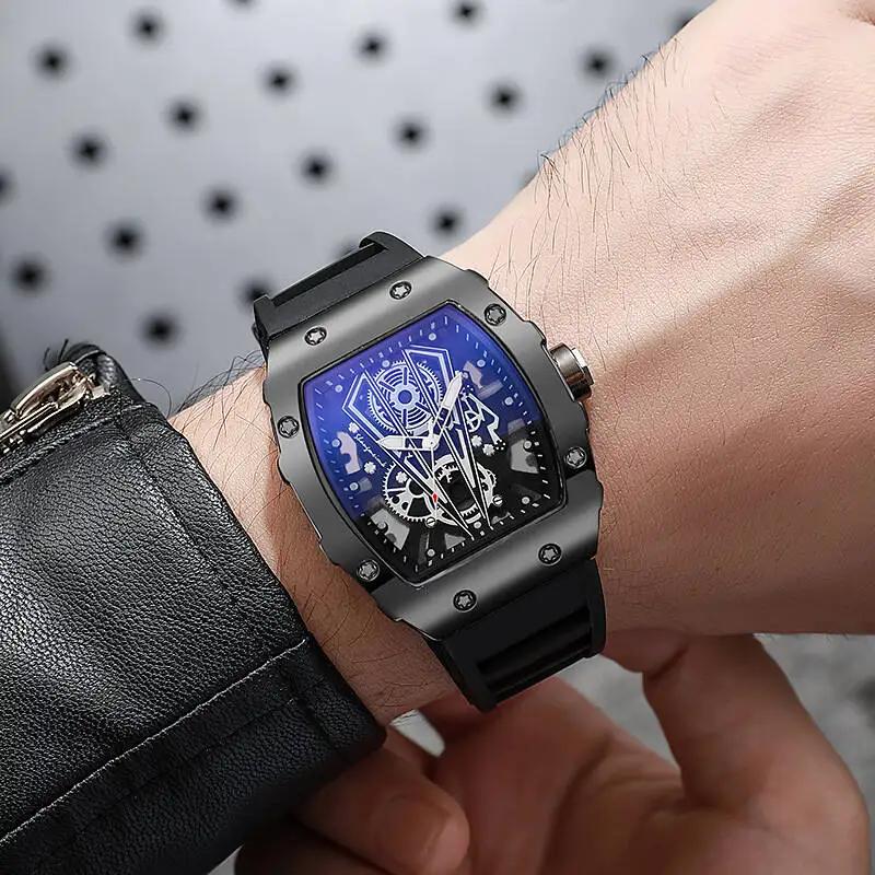 1/2 pièces mode hommes montres de luxe grand cadran montre à Quartz décontracté bracelet en Silicone