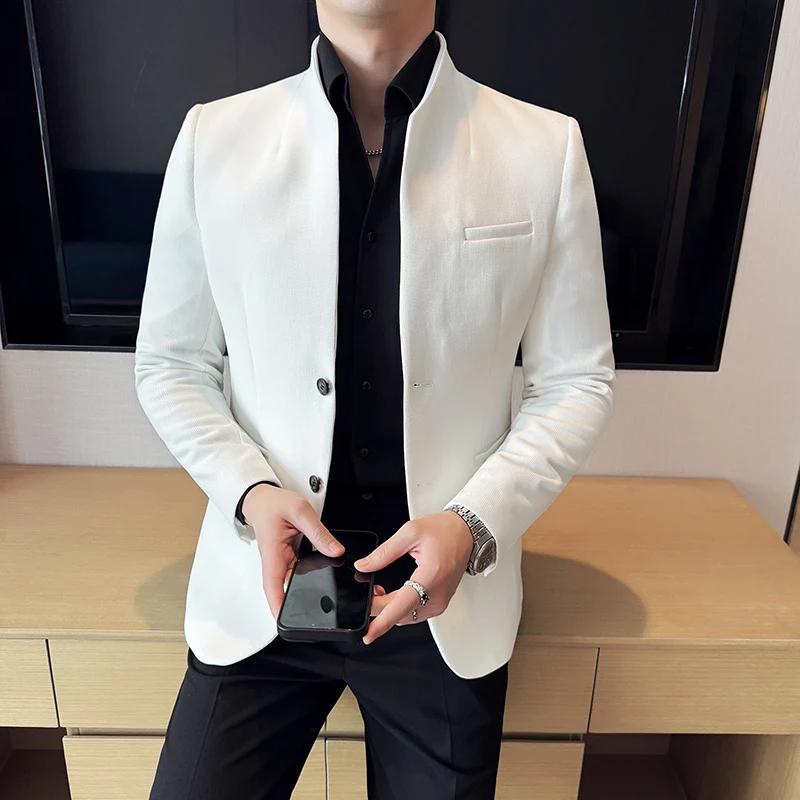 Gaufre nouveau chinois col montant costume manteaux hommes coupe ajustée affaires décontracté mode c