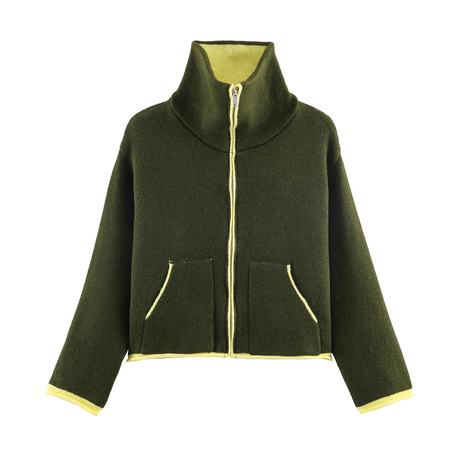 Veste de pilote tricotée pour femme, nouveau produit, Style paresseux, ample, couleur contrastée, co