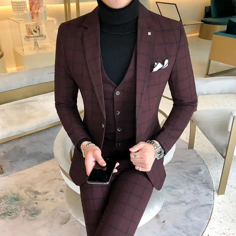 Ensemble de blazer et pantalon émaillé pour hommes, costume de performance, robe de mariée du marié,