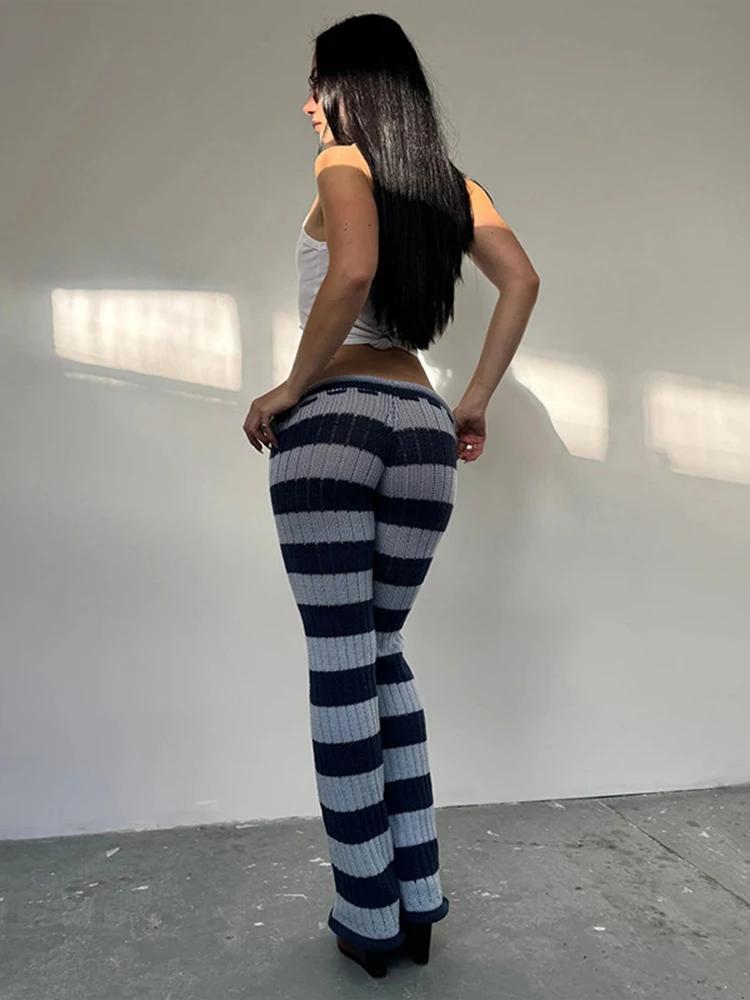 Kliou rayure Patchwork pantalons longs femme automne tendance Crochet froncé élastique taille haute 