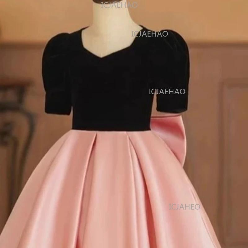 Nouvelle Robe de Princesse en Satin Simple pour Filles, Collection 2026, Manches Bulles, Idéale pour