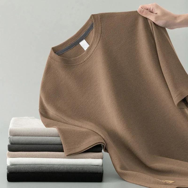 1 pièces hommes T-Shirt d'été homme à manches courtes gaufré solide T-Shirt mâle couleur unie T-Shir