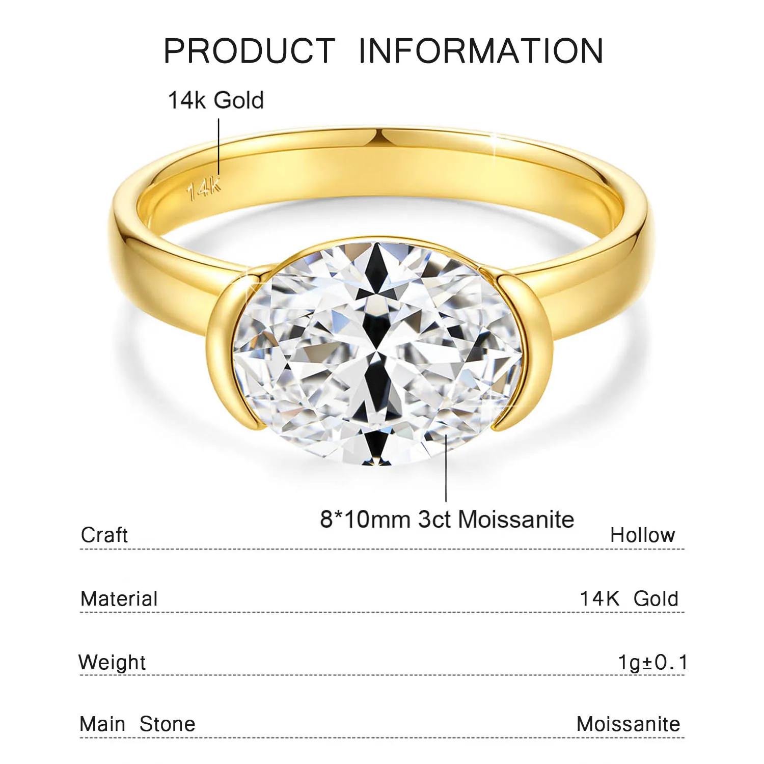 Bague Moissanite certifiée en or 14K pour femmes, diamant créé en laboratoire, fiançailles, mariage,