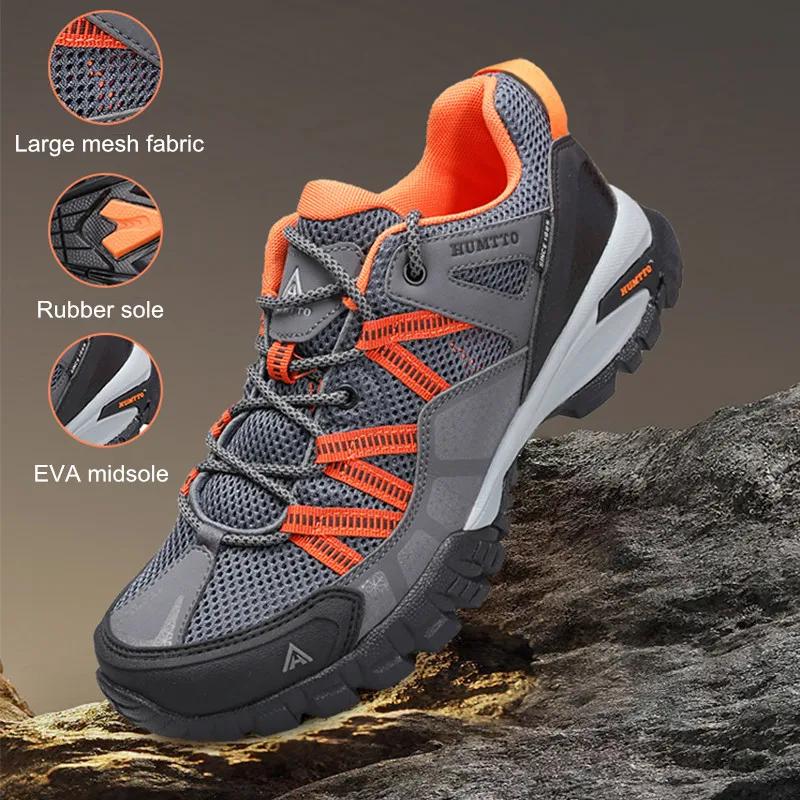HUMTTO-Chaussures de sport respirantes pour hommes, baskets de randonnée en caoutchouc noir, extérie