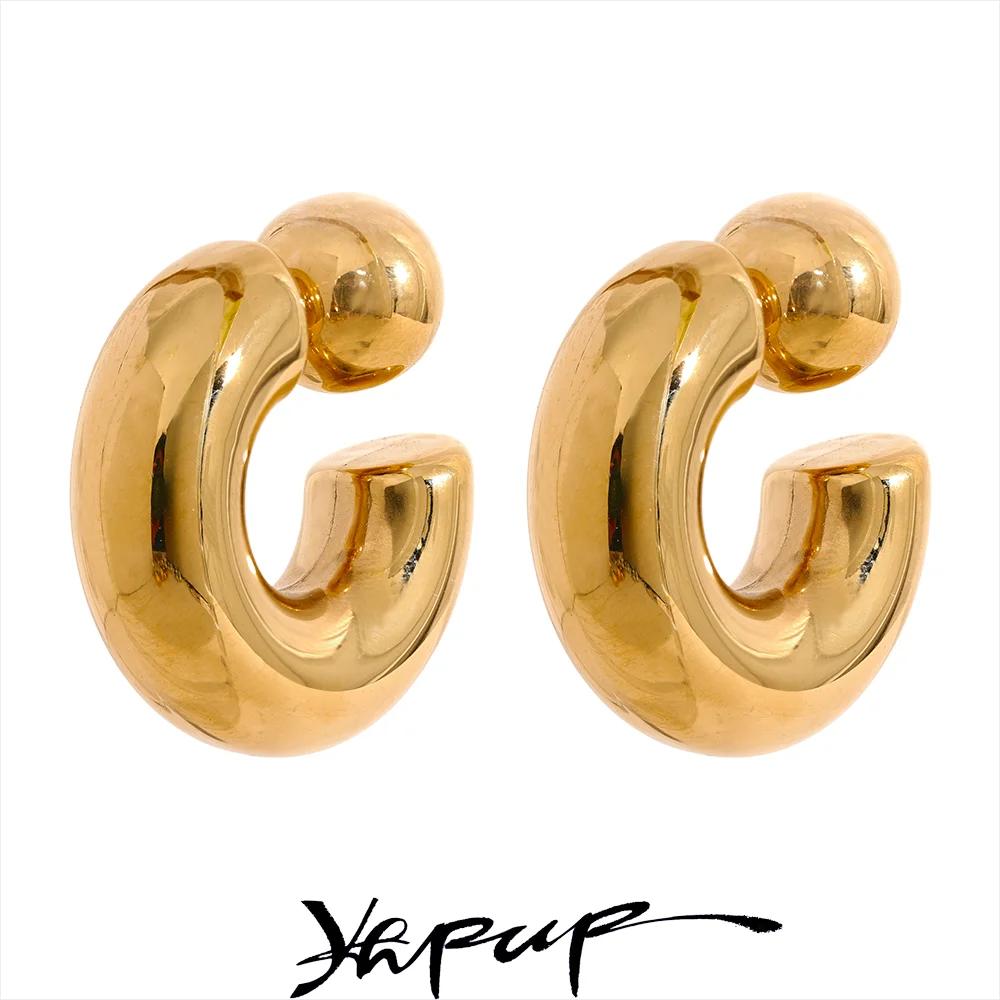Yhpup – boucles d'oreilles rondes en forme de C en acier inoxydable, épaisses et inhabituelles, bijo