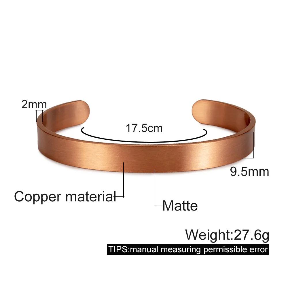 Vinterly Bracelets en cuivre pur pour femmes hommes unisexe 9.5mm de large réglable manchette ouvert