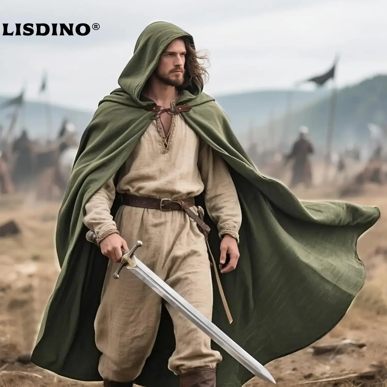 LisdinoL'VOW Cape à capuche médiévale Cape Renaissance en lin avec capuche - Halloween Hobbit Cospla