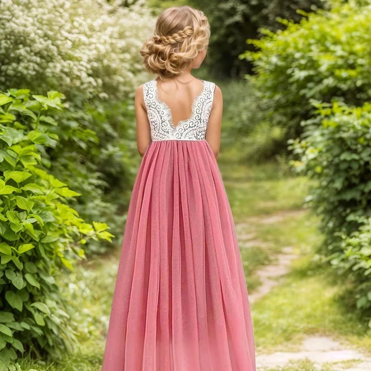 Nouvelle robe de fille de fleur bébé enfants été princesse fête dentelle robes d'anniversaire de mar