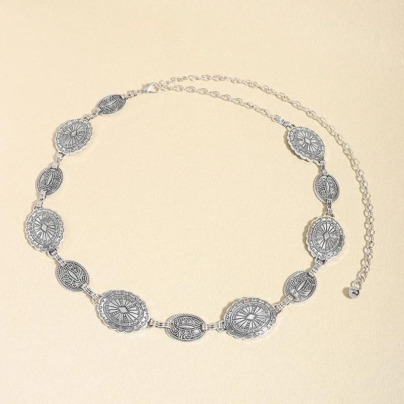 Chaîne de taille en métal pour femmes, accessoires de style rétro, cercle décoratif sculpté, ceintur