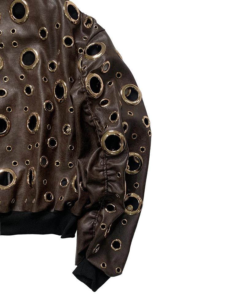 Automne surdimensionné évider veste en cuir Pu hommes trou Cool luxe concepteur faux 2 pièces mode e
