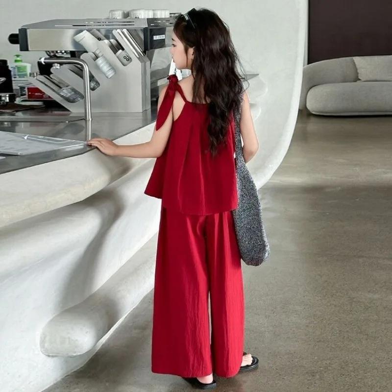 Costume pour enfants à bretelles 2025, vêtements d'été pour filles, ensemble pour adolescentes de 10