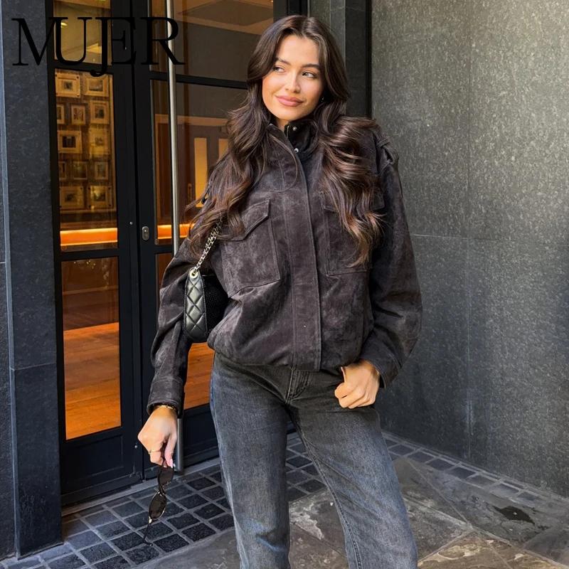 MUJER daim Bomber veste femme surdimensionné Demi-saison vestes pour femmes vêtements d'extérieur hi
