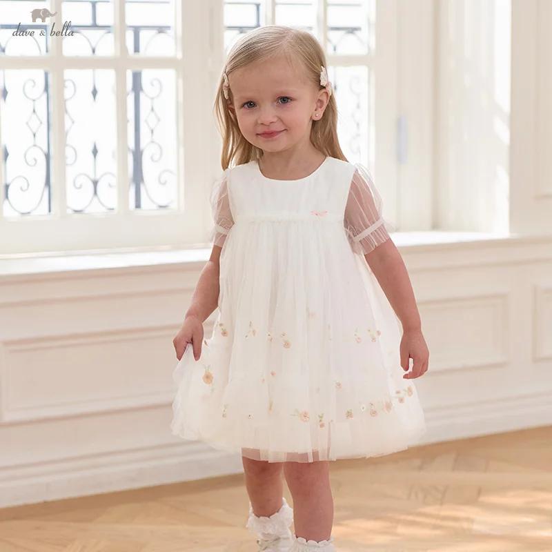 Dave Bella robe élégante pour les filles automne printemps enfants coton charme dentelle maille robe