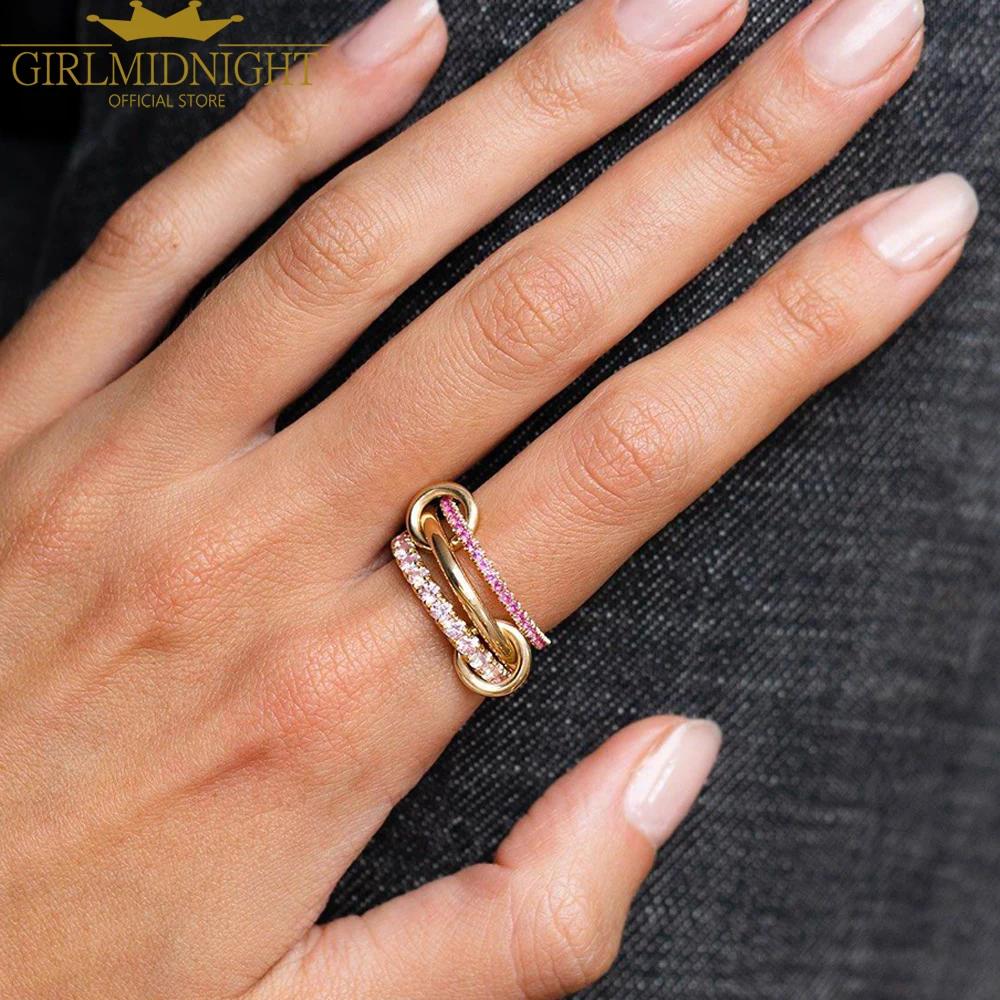 Bagues de fiançailles empilables pour femmes, couleur or rose, Micro pavé de Zircon CZ, chaîne à mai