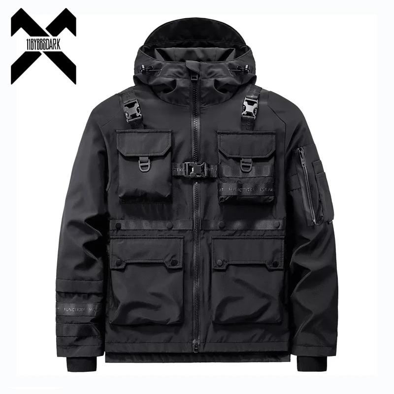 Veste à capuche pour homme, Streetwear Hip Hop, Coupe-vent combiné, Multi-poches, Vêtements fonction