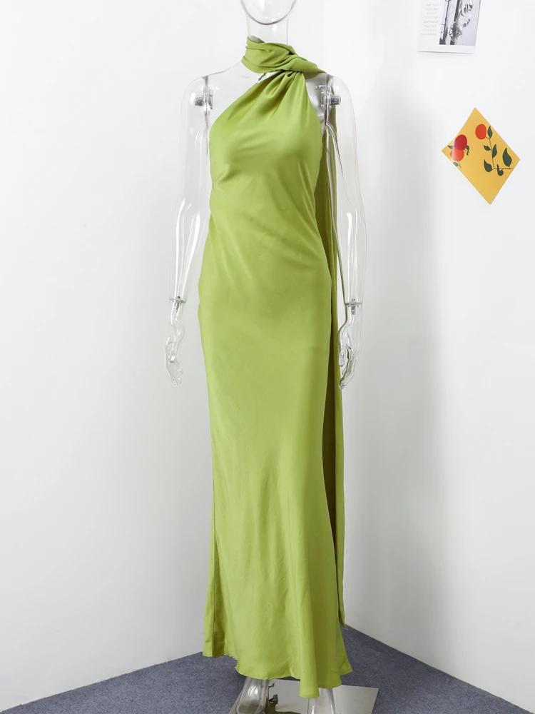 Robe élégante à col licou pour femmes, couleur unie, épaules dénudées, sans manches, dos nu, Slim, M