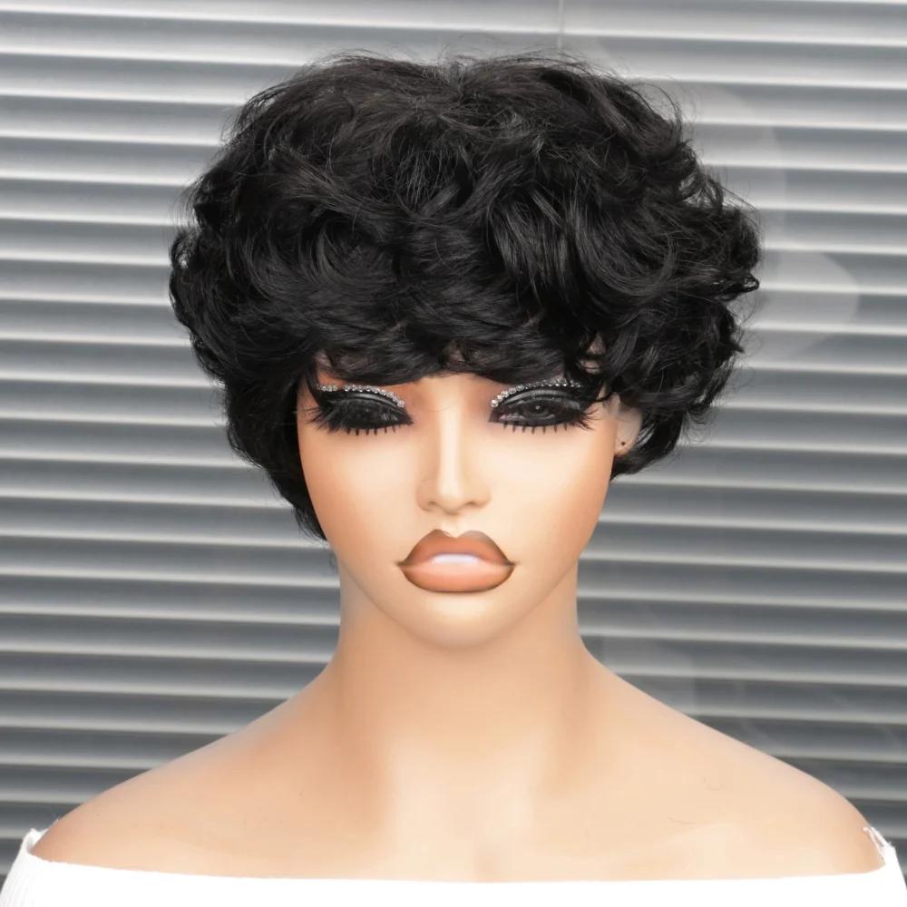 Perruque courte coupe pixie, perruque bouclée bob en cheveux humains pour femmes noires, perruques f