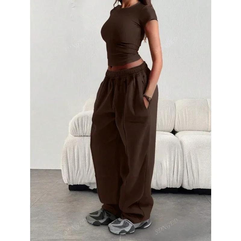 Grande taille nouvelle mode femme Fitness pantalons de survêtement jambe large droite dames décontra