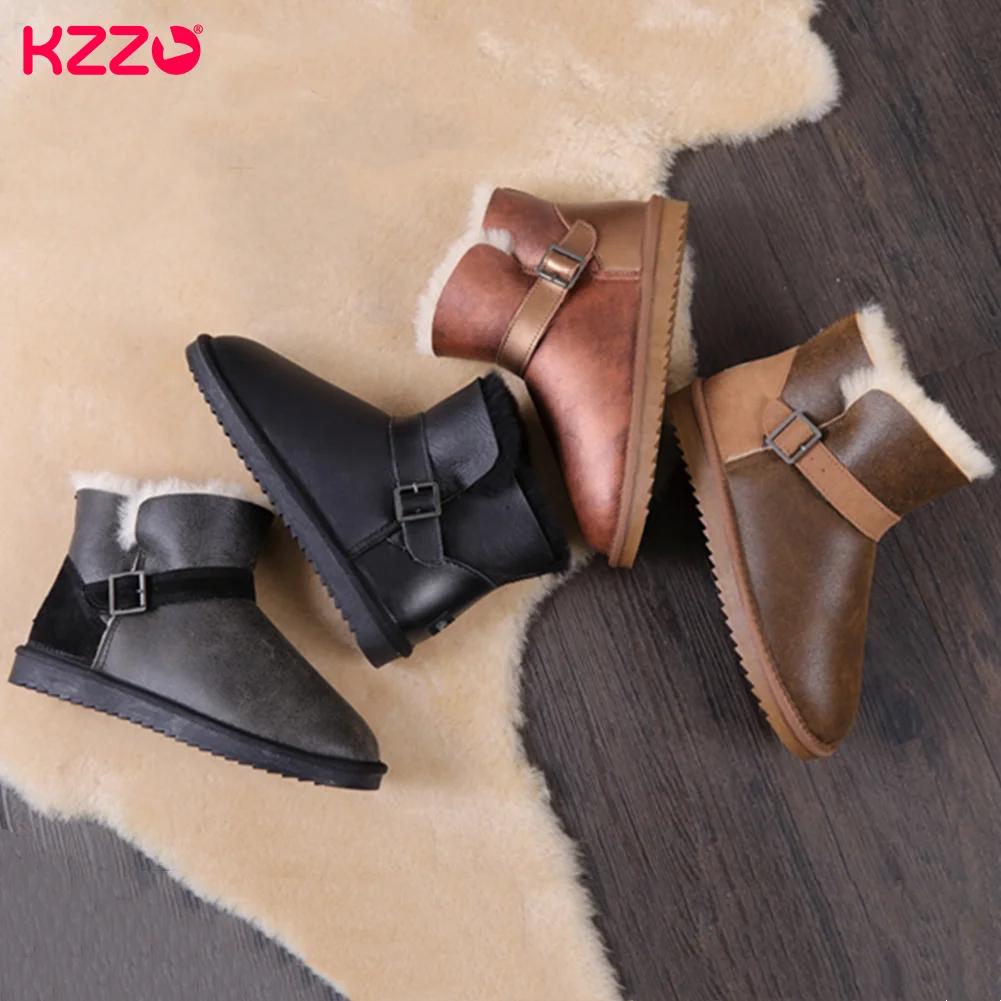 KZZO-Bottes de neige australiennes imperméables pour hommes, cuir de mouton, fourrure naturelle, dou