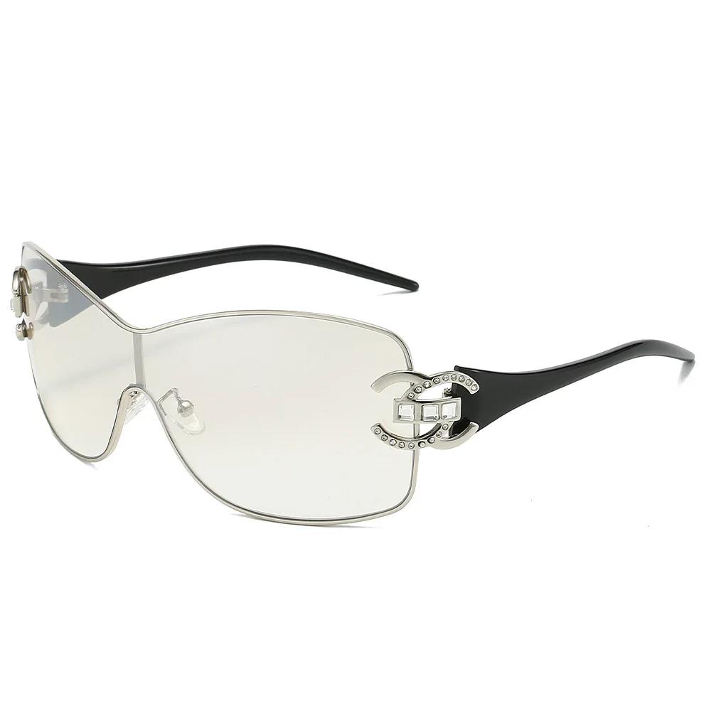 Lunettes de soleil de luxe surdimensionnées en diamant, une pièce, Punk, Vintage, pour femmes et hom