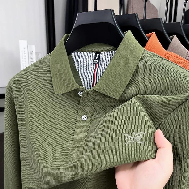 Polo à manches longues pour hommes, 100% pur coton, marque de luxe haut de gamme, mode automne, desi