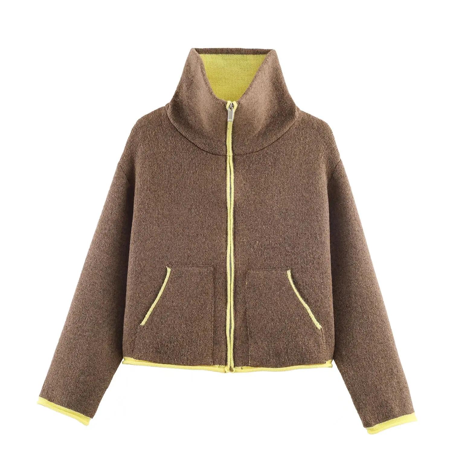 Veste décontractée automne 2026 pour femme, design contrasté, manches longues, fermeture éclair, sty
