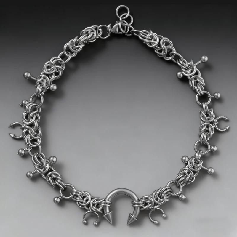 Punk mode acier inoxydable Rivet fer à cheval anneau bricolage pendentif collier pour les femmes Coo