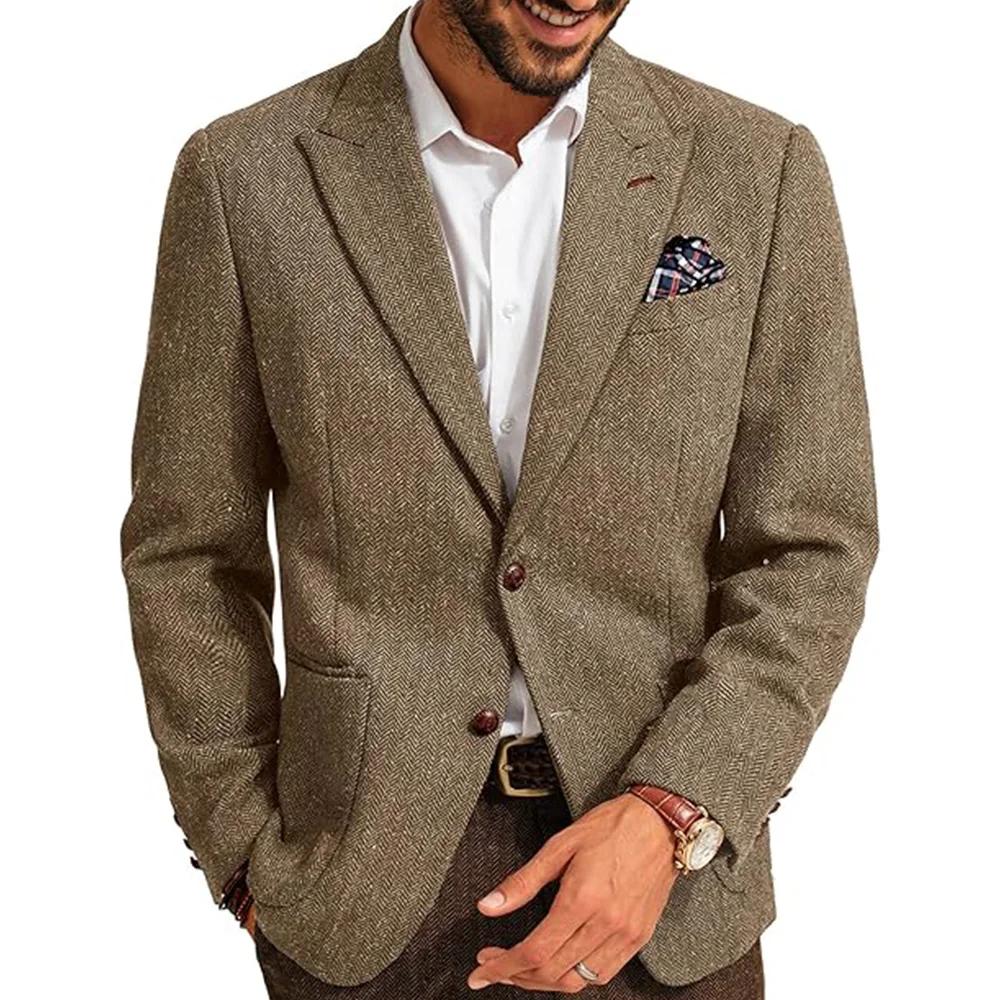 Hommes costume Blazer motif à chevrons simple boutonnage coupe ajustée élégant confortable travail d