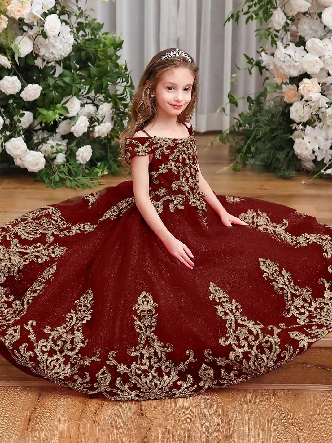 Robes de concours de princesse pour filles à fleurs, robes de bal bouffantes, robes formelles