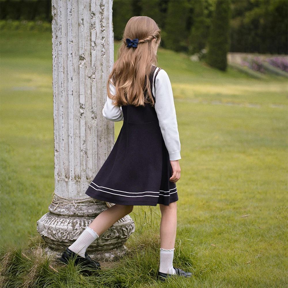 Dave Bella enfants robe printemps automne manches longues filles coton jupes collège Style vêtements