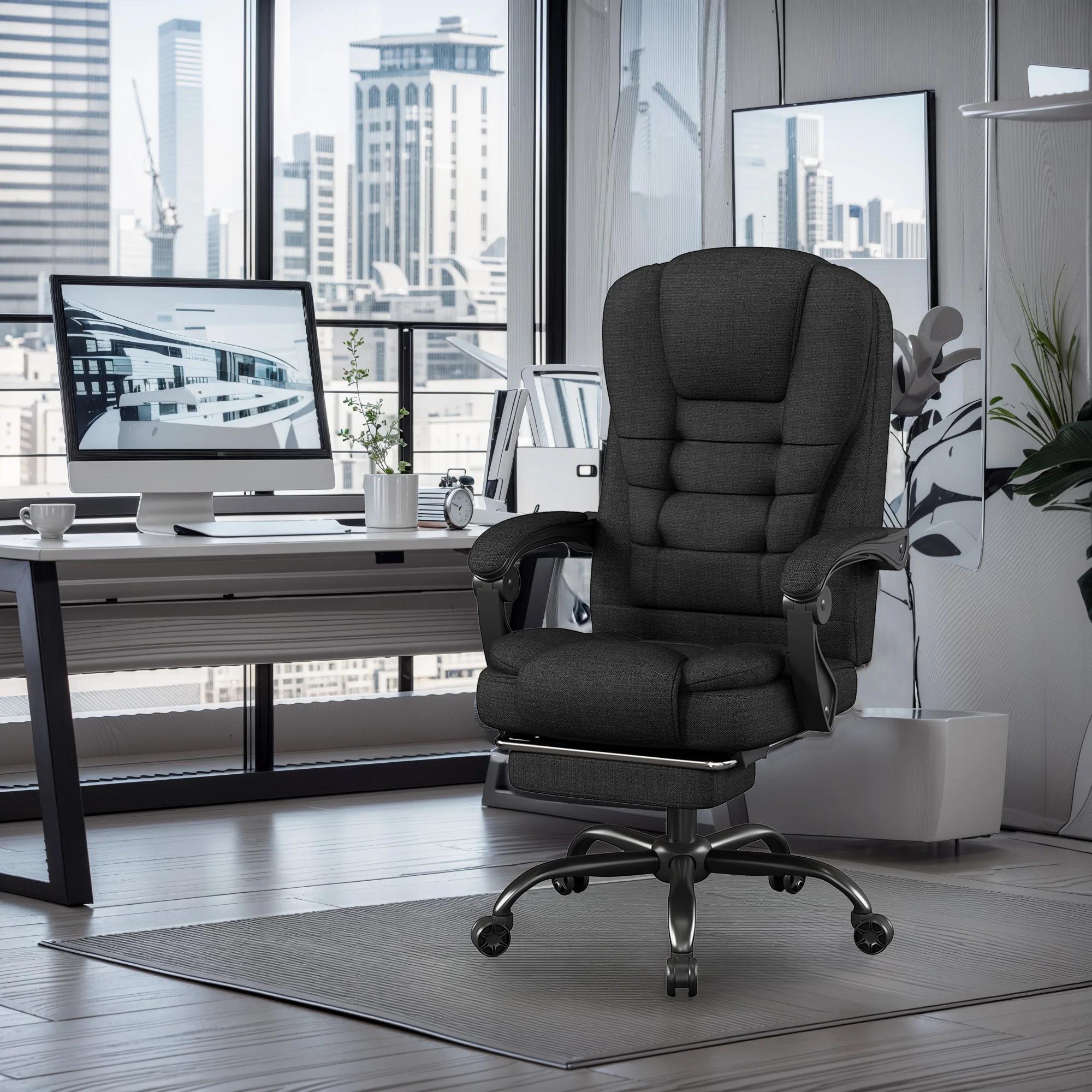 Chaise de bureau de direction ergonomique – Chaise à dossier haut avec appui-tête et soutien lombair