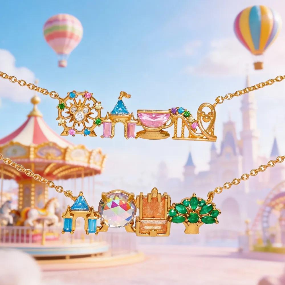 Collier Pendentif Parc d'Attractions Incrusté de Zircons Colorés Exquis, Design Mignon et Doux, Bijo