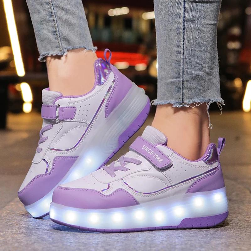 Rose mode filles garçons lumière LED patins à roulettes chaussures pour enfants enfants baskets avec