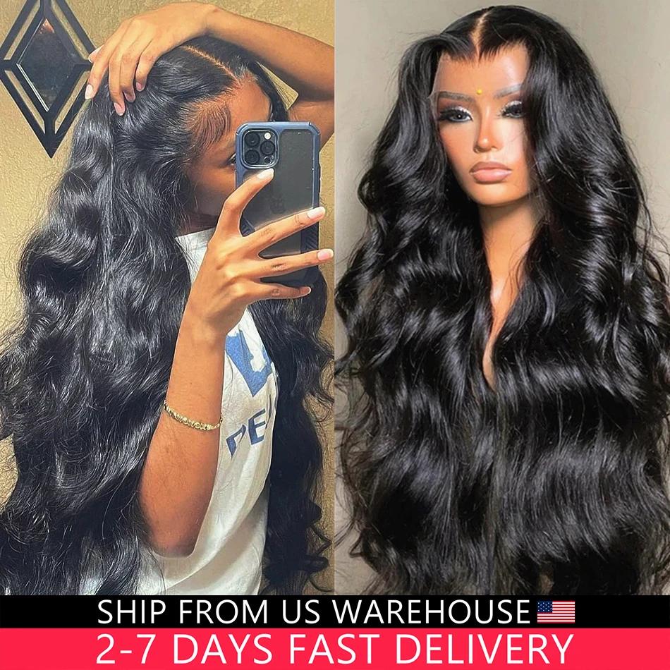 Perruque Lace Closure Wig Body Wave Naturelle Transparente, Cheveux Humains, 13x4, 13x6, 30, 32, 34,