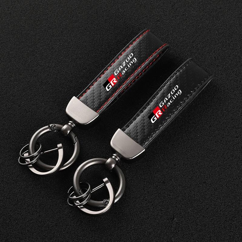 Porte-clés de voiture en cuir et fibre de carbone, porte-clés en alliage de zinc, Toyota GazIncome, 